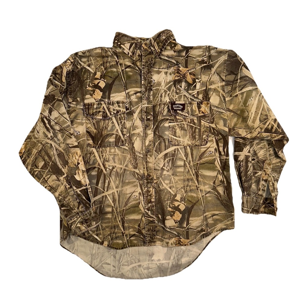 Spartan Outdoors Button Up‎ Shirt Mens XL Camo Long Sleeve Hunting Stained Y2K